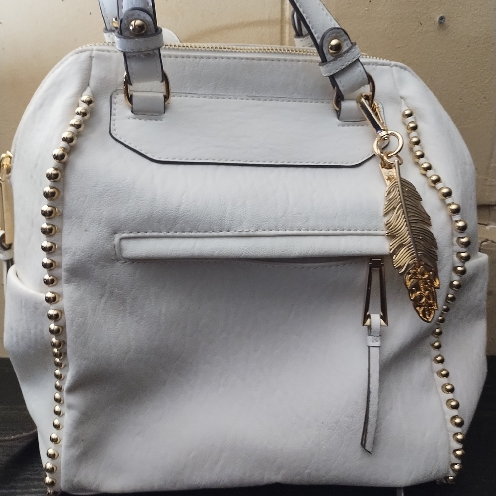 Jessica Simpson White and Gold Studded Leather Bag